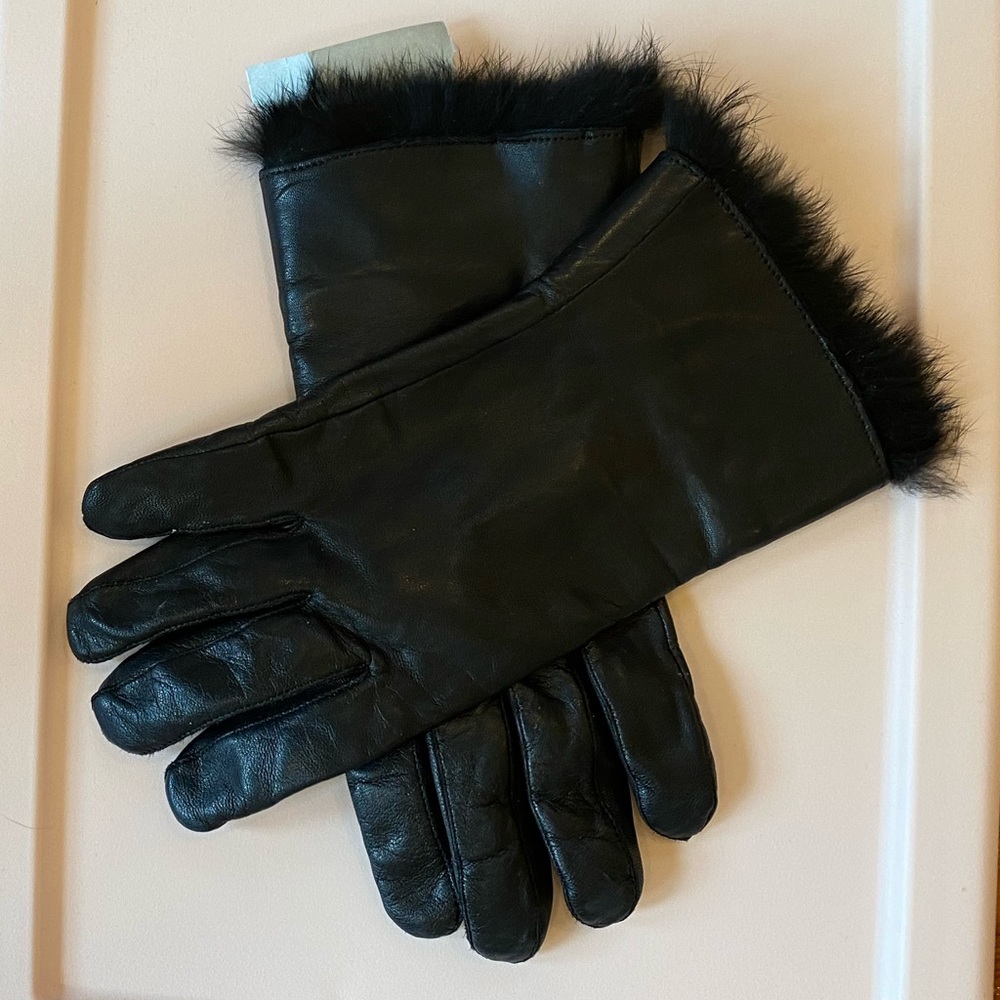 Black Leather Fur Gloves